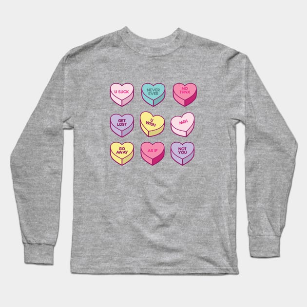 Sassy Anti Valentines Day Conversation Candy Hearts Long Sleeve T-Shirt by Hixon House